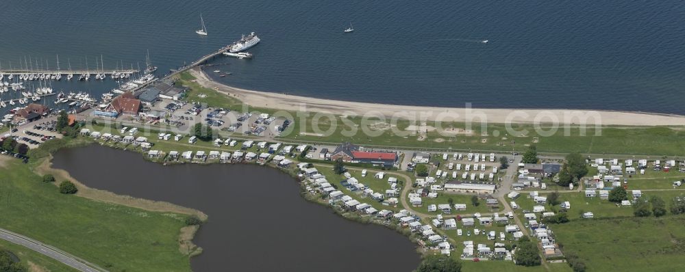 Aerial image Langballig - Camping with caravans and tents at the Baltic beach in Langballig in Schleswig-Holstein
