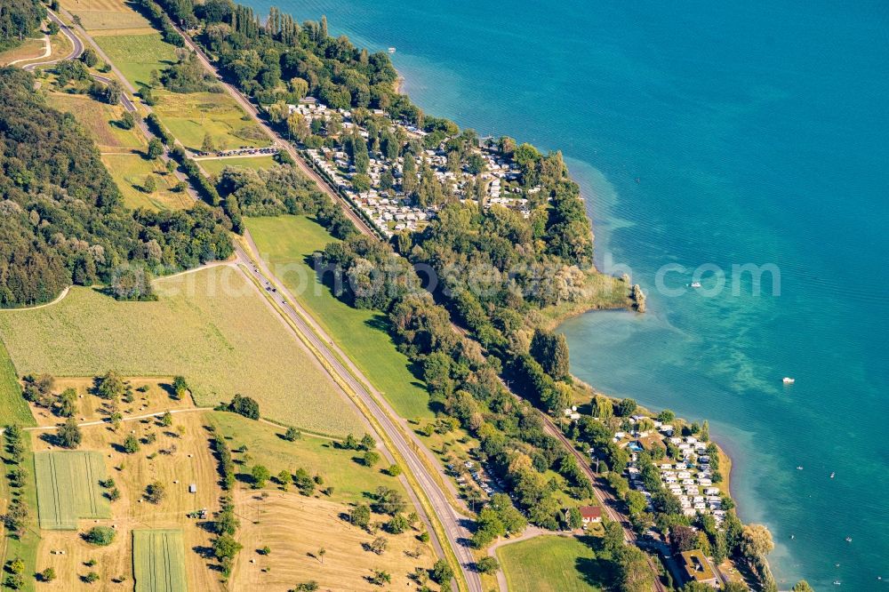Aerial photograph Reichenau - Camping with caravans and tents in Reichenau in the state Baden-Wuerttemberg, Germany