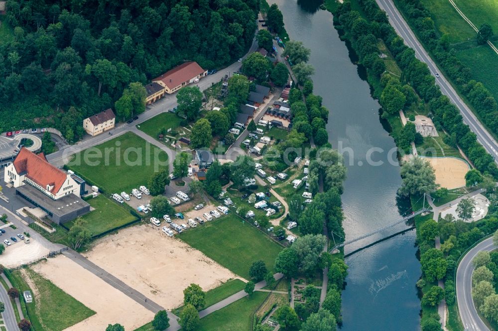 Aerial image Sigmaringen - Camping with caravans and tents in Sigmaringen in the state Baden-Wuerttemberg, Germany