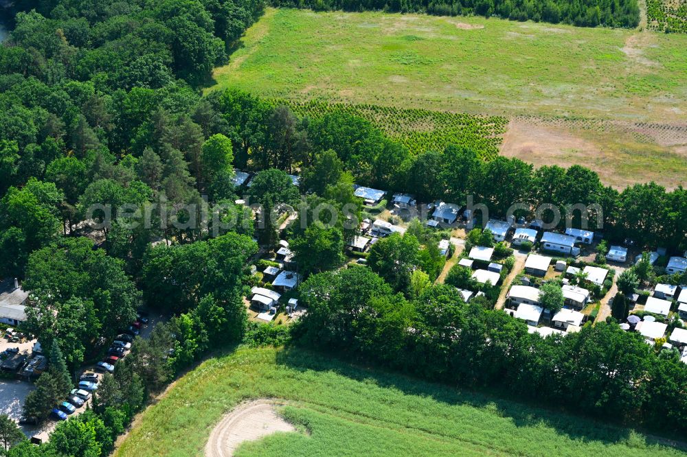 Aerial image Tiefensee - Camping with caravans and tents on street Schmiedeweg in Tiefensee in the state Brandenburg, Germany
