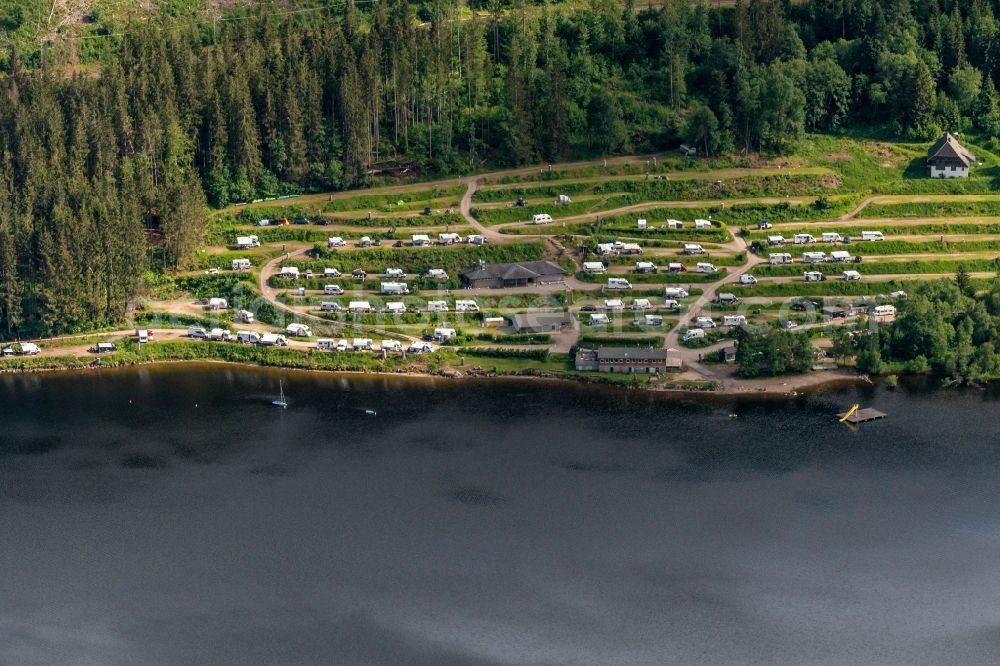 Aerial image Titisee-Neustadt - Camping with caravans and tents in Titisee-Neustadt in the state Baden-Wuerttemberg, Germany