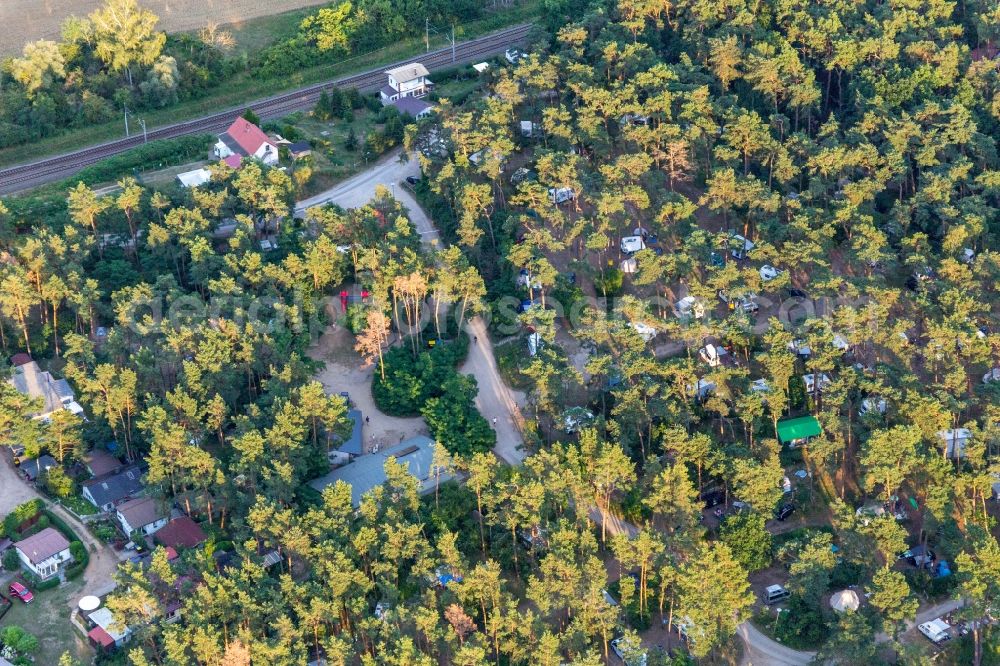 Aerial image Oberuckersee - Camping with caravans and tents in the district Warnitz in Oberuckersee in the state Brandenburg, Germany