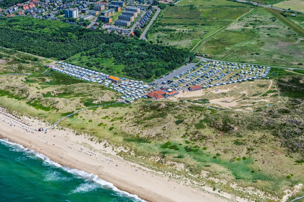 Westerland from above - Camping with caravans and tents in Westerland at Sylt in the state Schleswig-Holstein, Germany