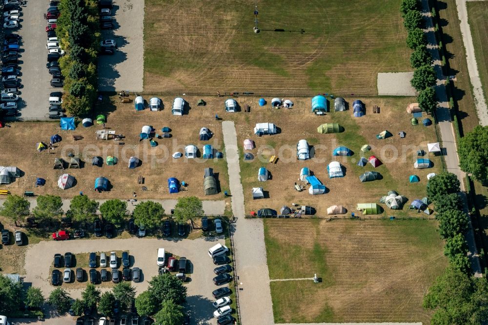 Aerial image Rust - Camping with tents in Rust in the state Baden-Wuerttemberg, Germany
