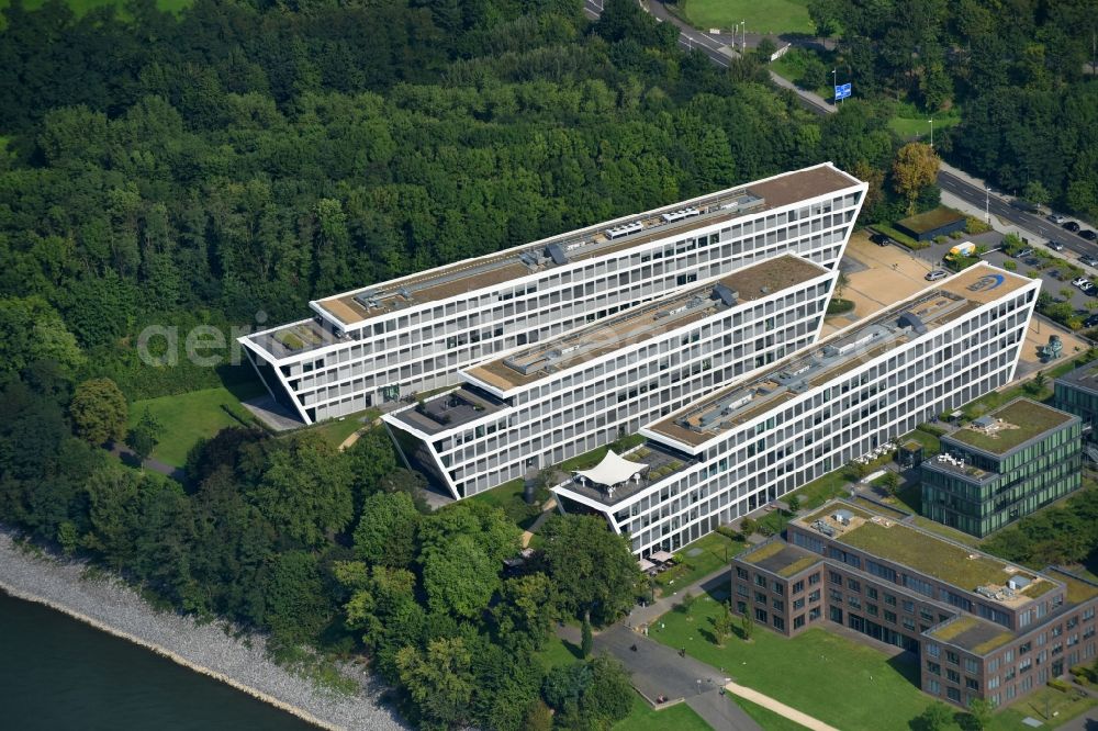 Aerial image Bonn - Campus building of the University of Applied Sciences FOM Hochschule Hochschulzentrum Bonn on Joseph-Schumpeter-Allee in the district Beuel in Bonn in the state North Rhine-Westphalia, Germany