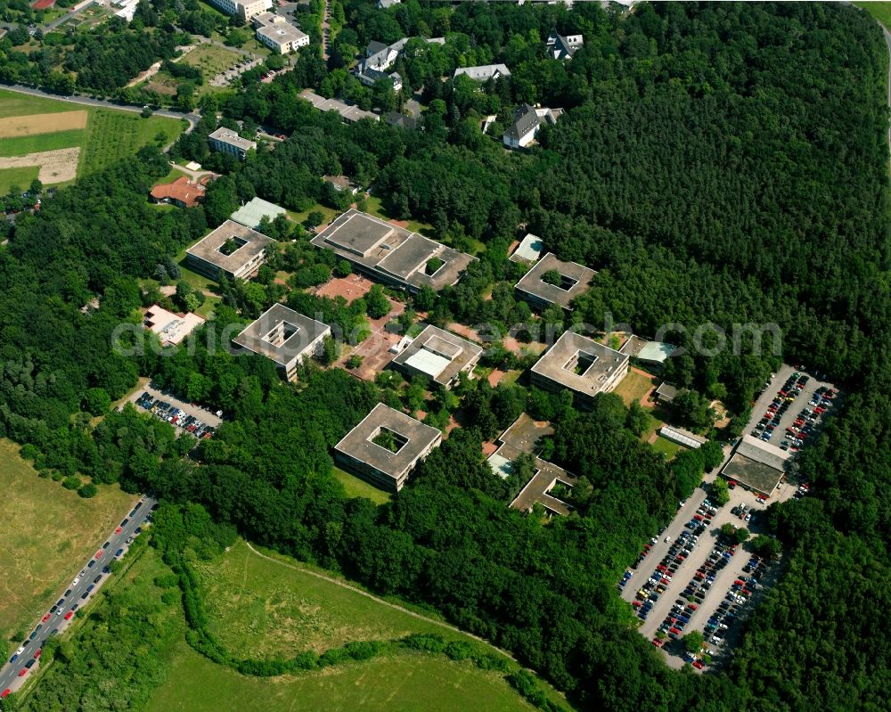 Aerial image Gießen - Campus building of the Philosophical Faculty of the Justus Liebig University Giessen on Rathenaustrasse in Giessen in the state Hesse, Germany