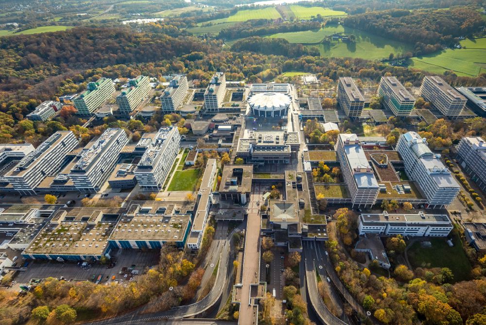 Aerial photograph Bochum - Campus building of the Ruhr-university on street Universitaetsstrasse in Bochum at Ruhrgebiet in the state North Rhine-Westphalia