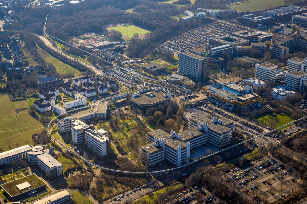 Dortmund from the bird's eye view: campus building of the technical university Dortmund. Campus North student union 2 in Dortmund at Ruhrgebiet in the state North Rhine-Westphalia