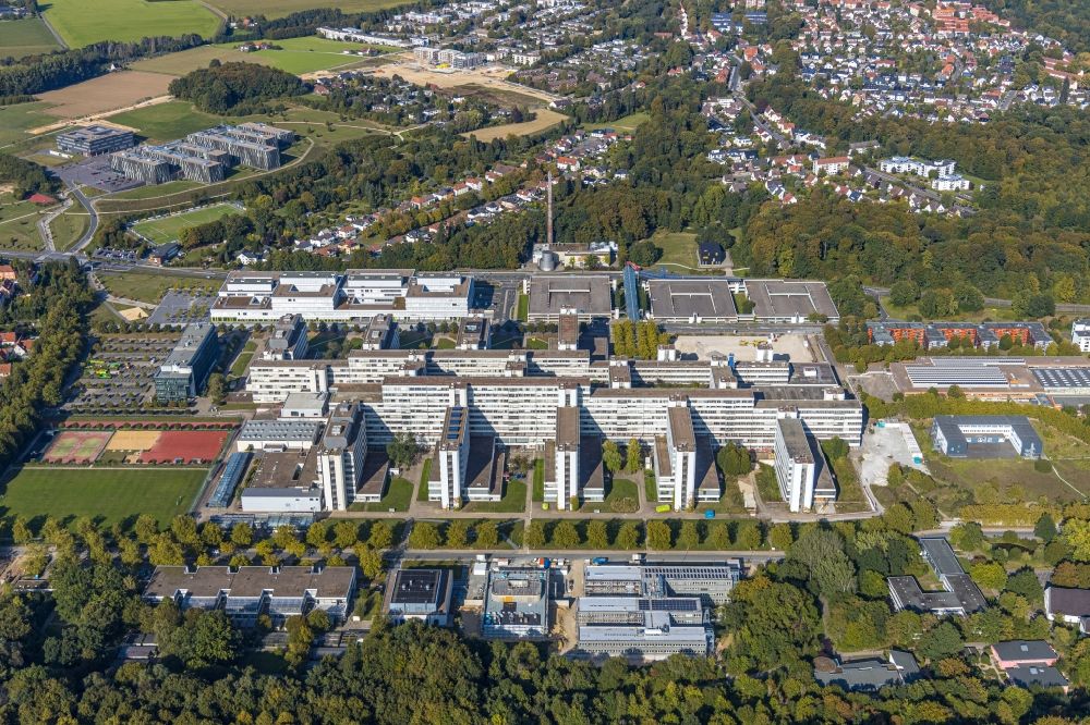 Bielefeld from above - Campus building of the university Bielefeld in Bielefeld in the state North Rhine-Westphalia, Germany