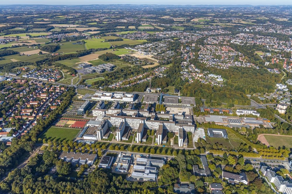 Aerial image Bielefeld - Campus building of the university Bielefeld in Bielefeld in the state North Rhine-Westphalia, Germany