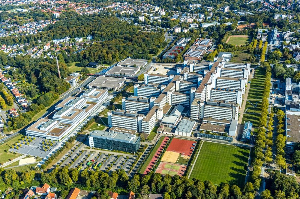 Aerial photograph Bielefeld - Campus building of the university Bielefeld in Bielefeld in the state North Rhine-Westphalia, Germany