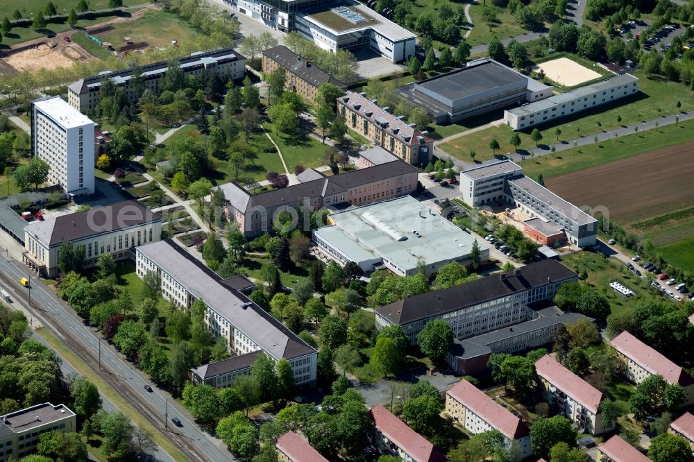 Erfurt from above - Campus building of the university Erfurt along the Nordhaeuser Strasse in the district Andreasvorstadt in Erfurt in the state Thuringia, Germany