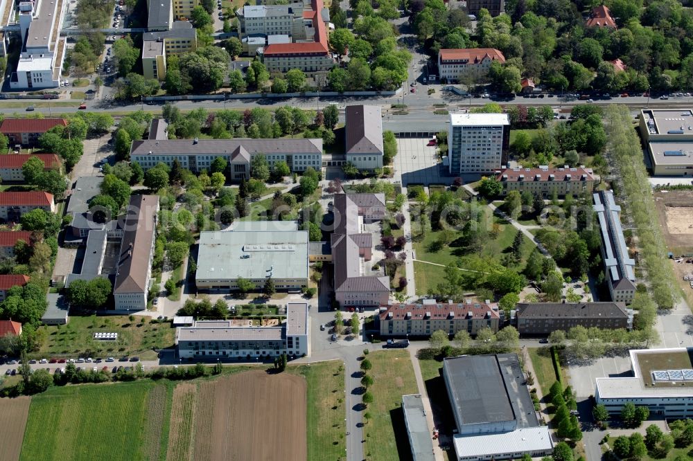 Aerial photograph Erfurt - Campus building of the university Erfurt along the Nordhaeuser Strasse in the district Andreasvorstadt in Erfurt in the state Thuringia, Germany