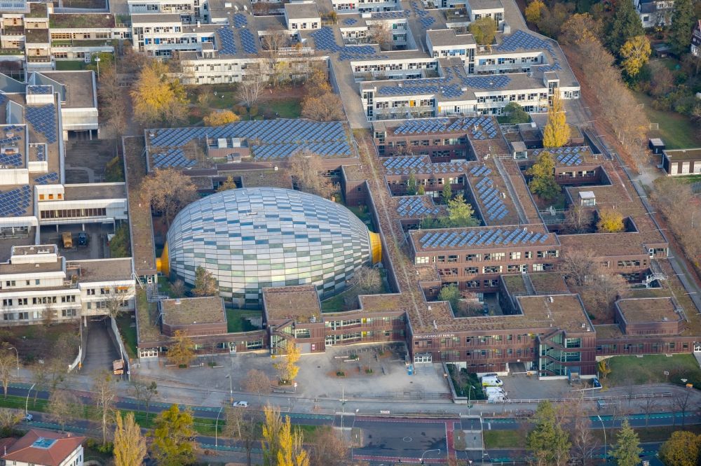 Berlin from above - Campus building of the university Freie Universitaet Berlin with the building of the Philological Library in the Habelschwerdter Allee in the district Dahlem in Berlin