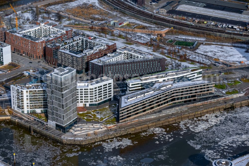 Aerial image Hamburg - Campus building of the university HafenCity Universitaet Hamburg at the Ueberseeallee along the Elbe in Hamburg, Germany