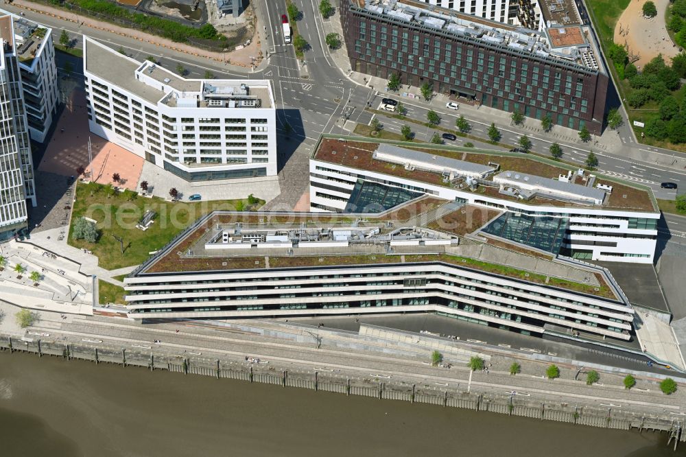 Aerial image Hamburg - Campus building of the university HafenCity Universitaet Hamburg at the Ueberseeallee along the Elbe in Hamburg, Germany