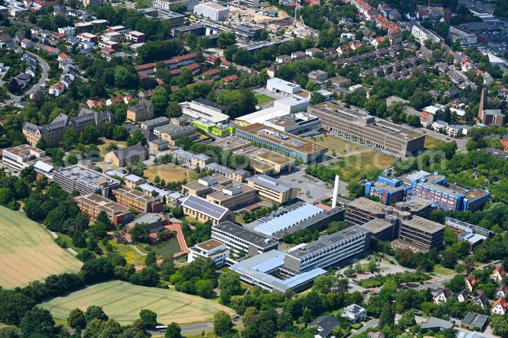 Osnabrück from above - Campus building of the university Hochschule Osnabrueck on street Barbarastrasse in the district Westerberg in Osnabrueck in the state Lower Saxony, Germany