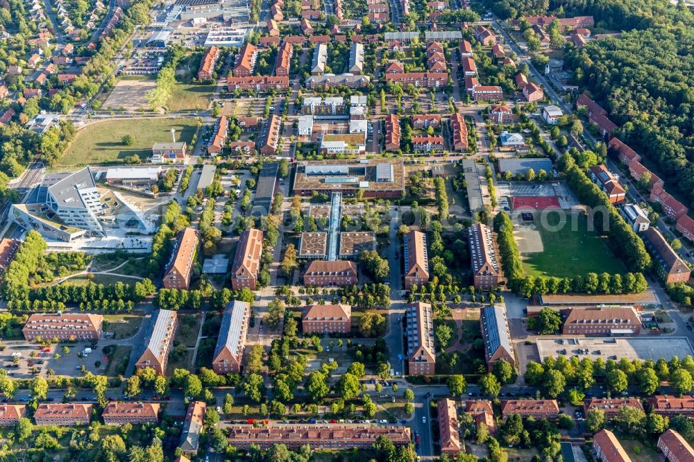 Aerial photograph Lüneburg - Campus building of the university Leuphana Universitaet Lueneburg in Lueneburg in the state Lower Saxony, Germany