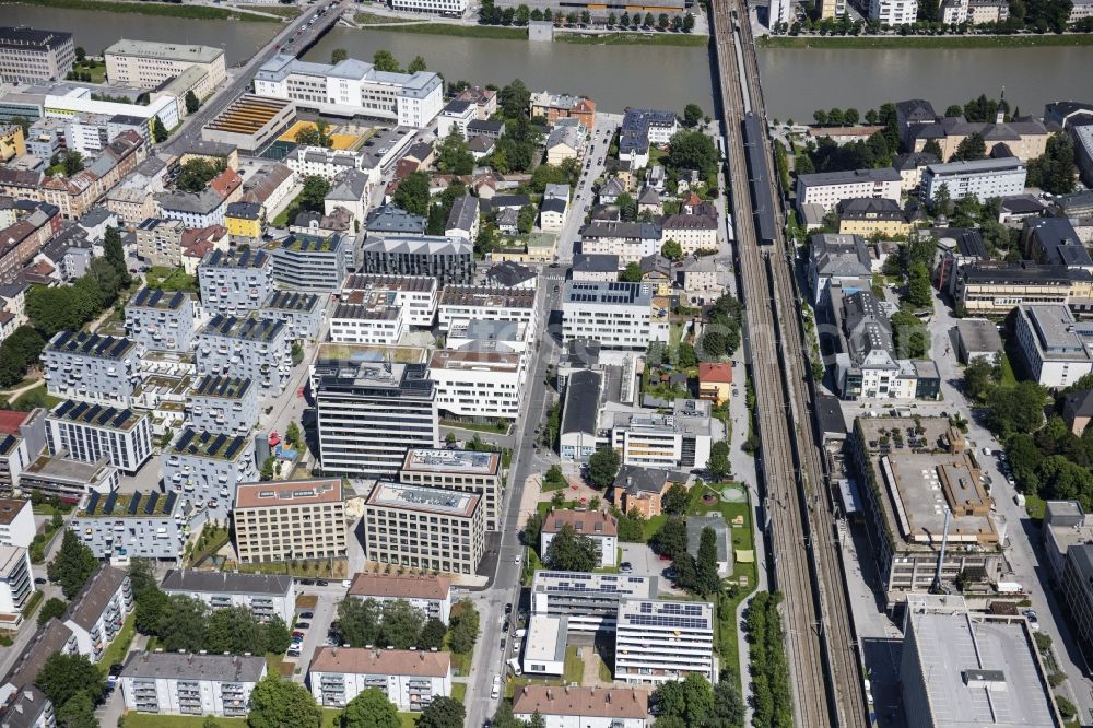 Aerial photograph Salzburg - Campus building of the university Paracelsus Medizinische Privatuniversitaet in Salzburg in Austria