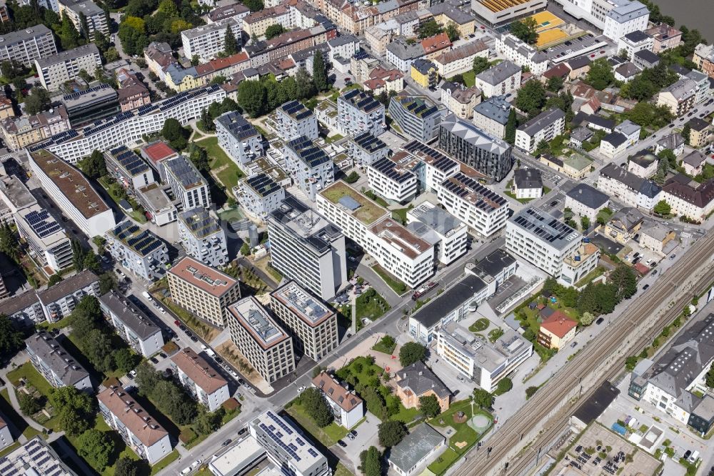 Salzburg from above - Campus building of the university Paracelsus Medizinische Privatuniversitaet in Salzburg in Austria