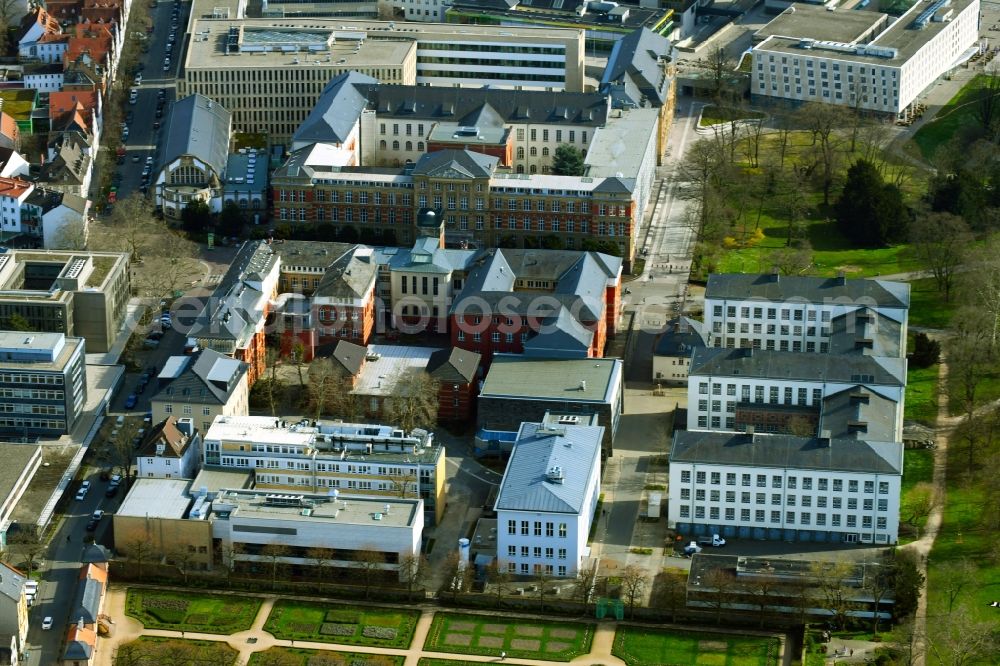 Aerial image Darmstadt - Campus building of the university Technische Universitaet Darmstadt on Hochschulstrasse in the district Darmstadt-Nord in Darmstadt in the state Hesse, Germany