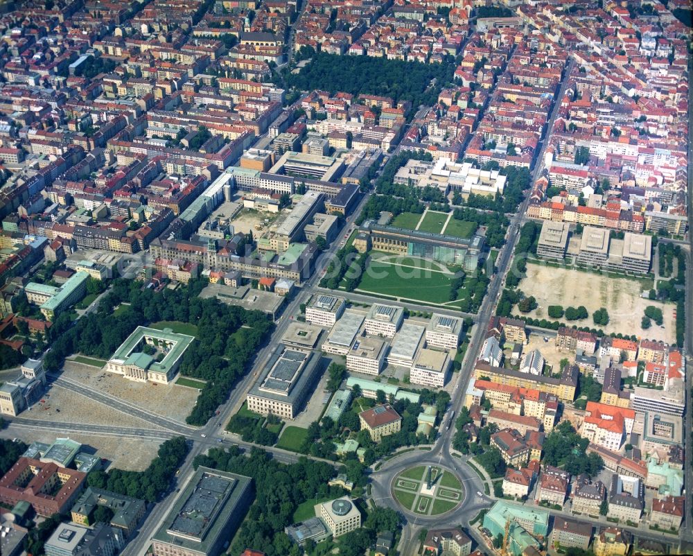 Aerial photograph München - Campus building of the university Technische Universitaet Muenchen in the district Maxvorstadt in Munich in the state Bavaria, Germany