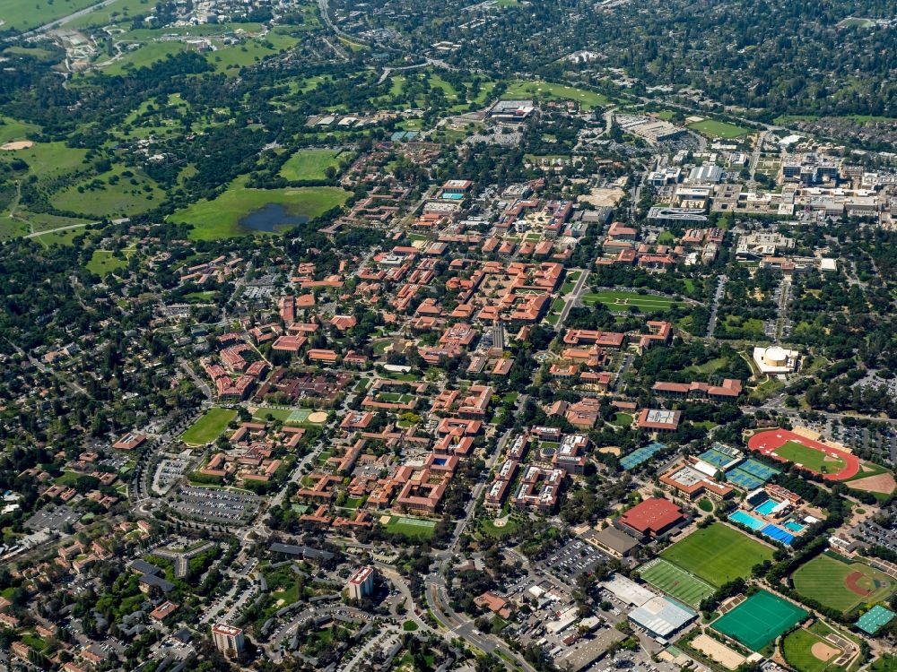 Stanford from above - Campus area of Stanford University (Leland Stanford Junior University) in Stanford in California in the USA