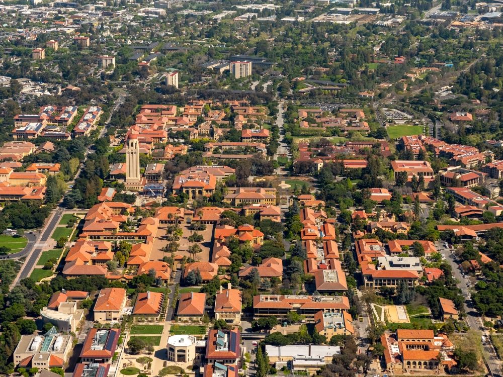 Stanford from above - Campus area of Stanford University (Leland Stanford Junior University) in Stanford in California in the USA