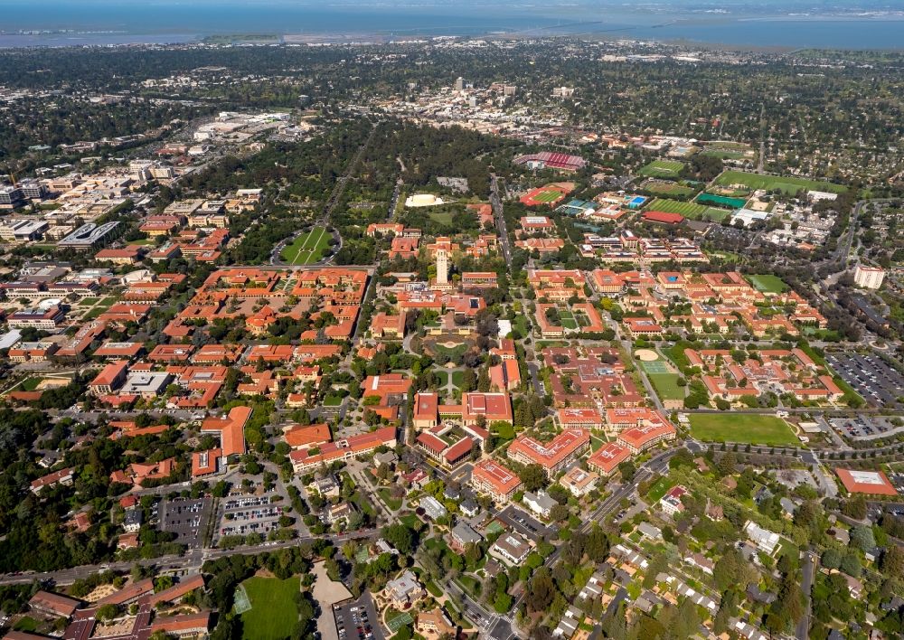 Stanford from the bird's eye view: Campus area of Stanford University (Leland Stanford Junior University) in Stanford in California in the USA