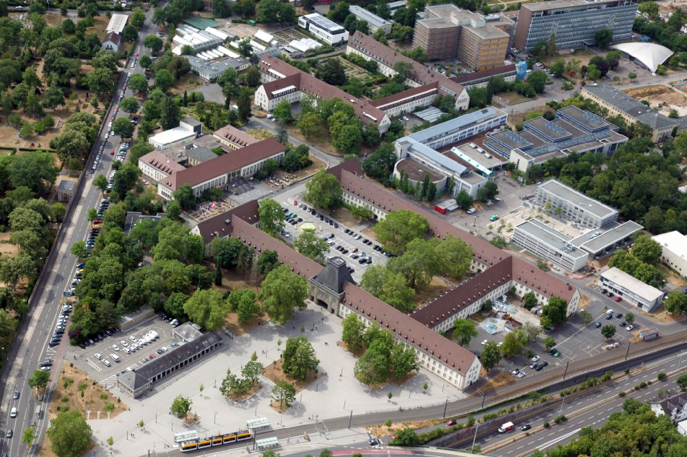 Mainz from above - Campus grounds of the University Johannes Gutenberg above Albert Schweitzer Strasse in Mainz in the state Rhineland-Palatinate