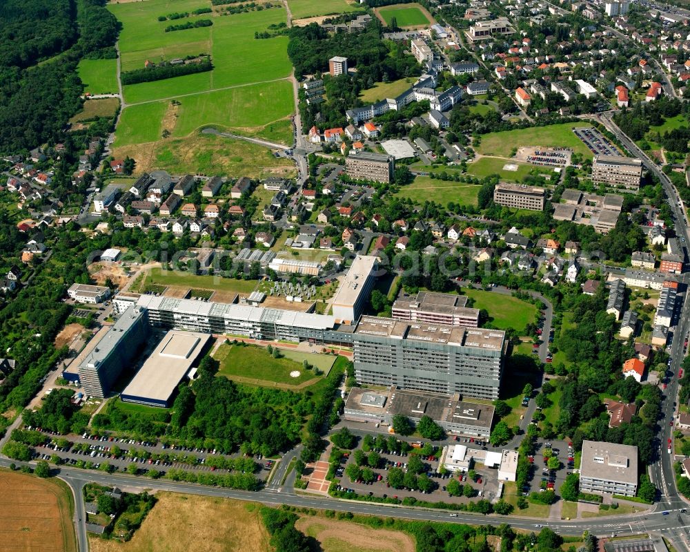Aerial photograph Gießen - Campus building of the university of Justus-Liebig-Universitaet Giessen on Heinrich-Buff-Ring in Giessen in the state Hesse, Germany