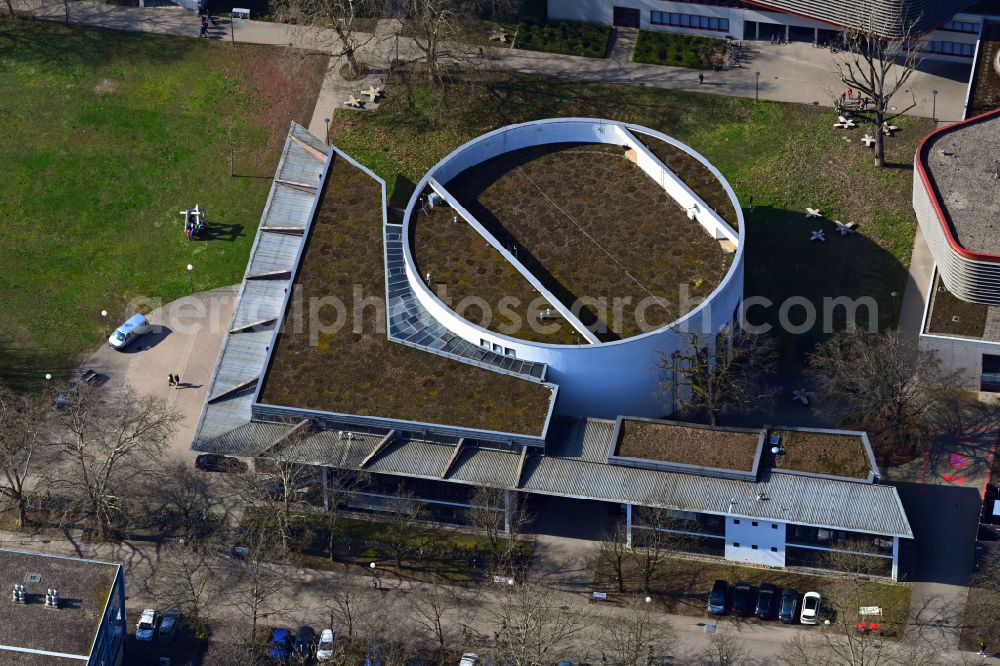 Aerial image Karlsruhe - Campus University- area KIT Audimax Hoersaal on street Strasse am Forum in Karlsruhe in the state Baden-Wuerttemberg, Germany