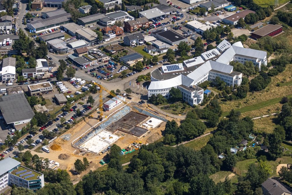 Aerial photograph Witten - Campus university area with new construction site for extension of Universitaet Witten-Herdecke on Alfred-Herrhausen-Strasse in Witten in the state North Rhine-Westphalia, Germany