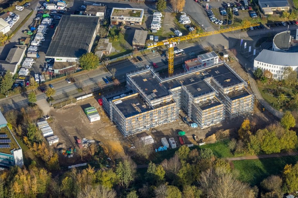 Witten from the bird's eye view: Campus university area with new construction site for extension of Universitaet Witten-Herdecke on Alfred-Herrhausen-Strasse in Witten in the state North Rhine-Westphalia, Germany