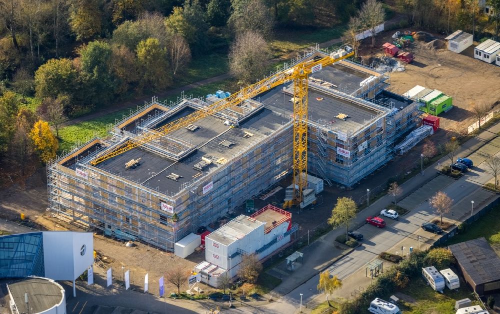 Aerial image Witten - Campus university area with new construction site for extension of Universitaet Witten-Herdecke on Alfred-Herrhausen-Strasse in Witten in the state North Rhine-Westphalia, Germany