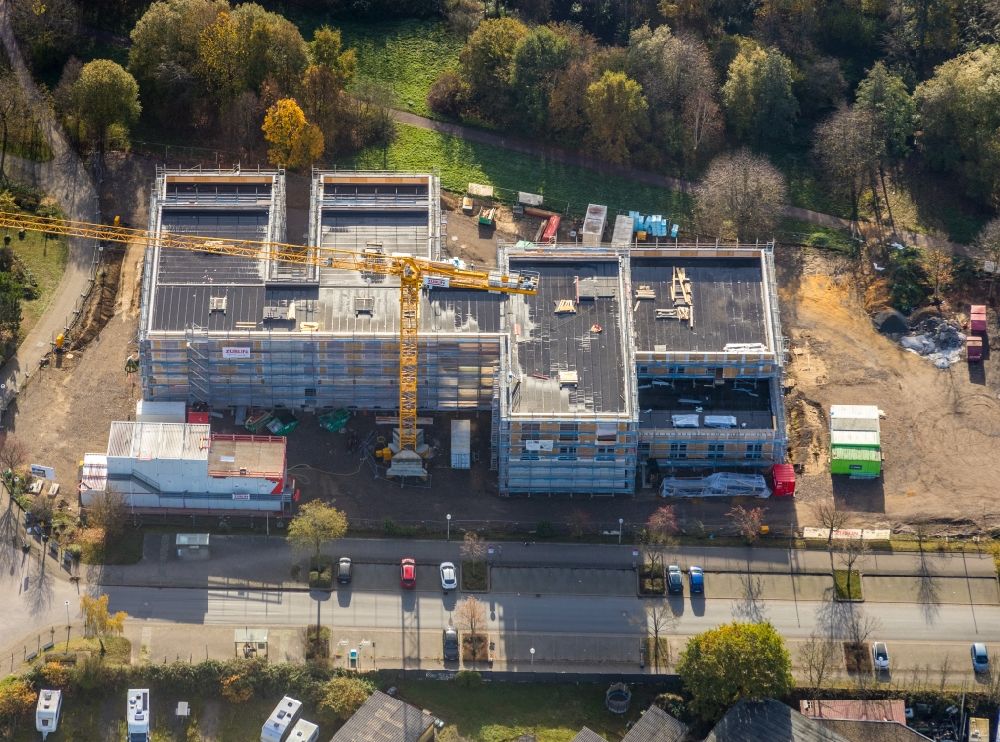 Witten from the bird's eye view: Campus university area with new construction site for extension of Universitaet Witten-Herdecke on Alfred-Herrhausen-Strasse in Witten in the state North Rhine-Westphalia, Germany