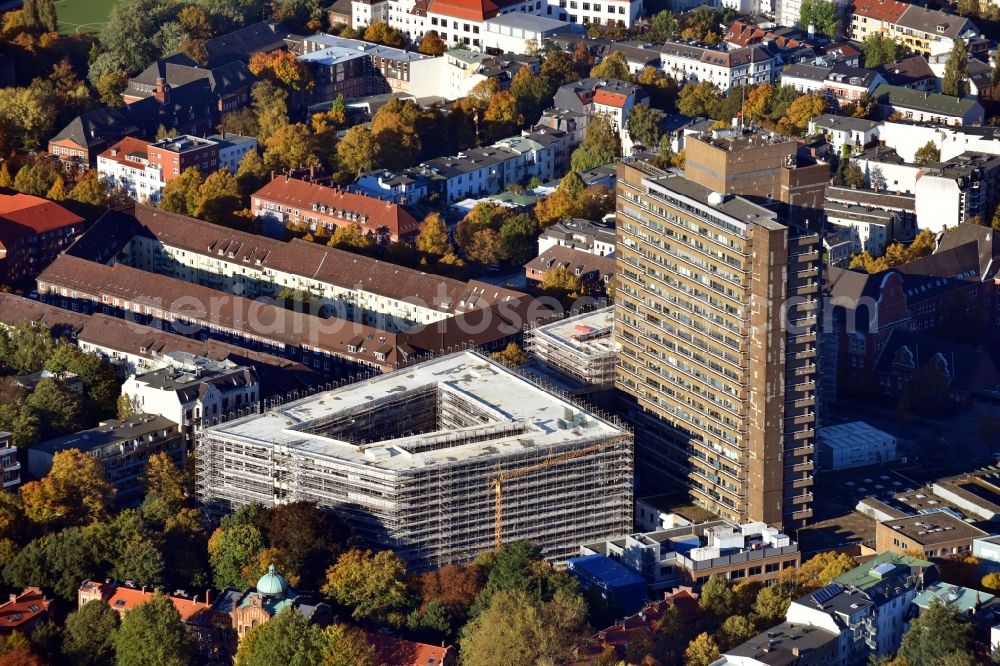 Hamburg from above - Campus university area with new construction site Universitaet Hamburg on Bundesstrasse - Beim Schlump in the district Eimsbuettel in Hamburg, Germany