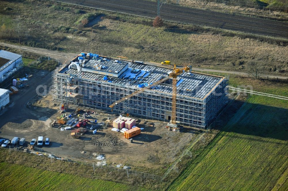 Potsdam from above - Campus university area with new construction site Institut fuer Informatik and Computational Science of Universitaet Potsdam in the district Golm in Potsdam in the state Brandenburg, Germany