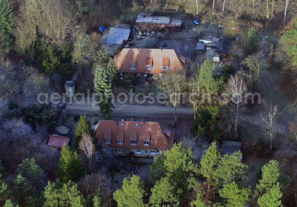 Aerial photograph Templin - Carinhall- building of the former gatehouses and guard houses at the Wucker in Gross Doelln a district of Templin in Brandenburg. The site was in the time of National Socialism part of the representative country estate of Hermann Goering