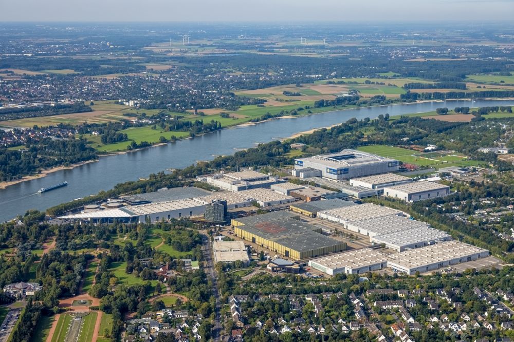 Düsseldorf from the bird's eye view: Exhibition grounds and exhibition halls of the Messe Duesseldorf in the district Stockum in Duesseldorf at Ruhrgebiet in the state North Rhine-Westphalia, Germany