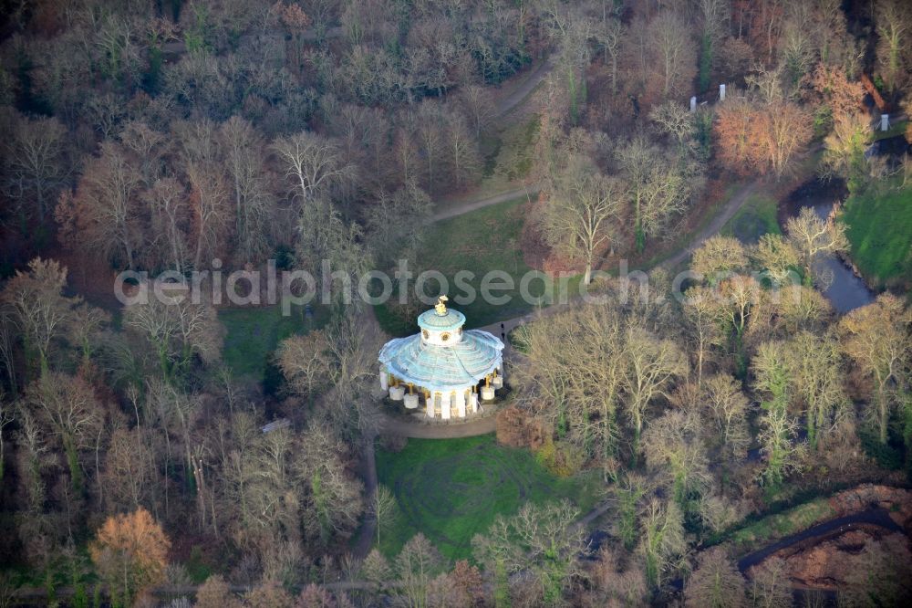 Aerial photograph Potsdam - The Chinese House, also known as Chinese tea house is a garden pavilion in Sanssouci Park in Potsdam in Brandenburg