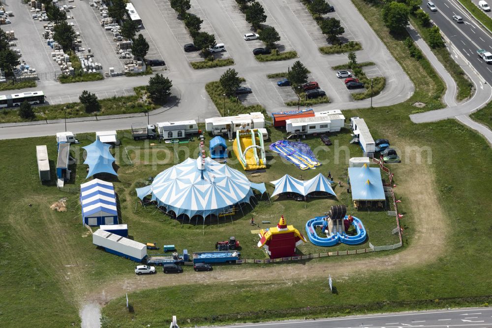 Leobersdorf from above - Circus tent domes of the circus Belly in Leobersdorf in Lower Austria, Austria