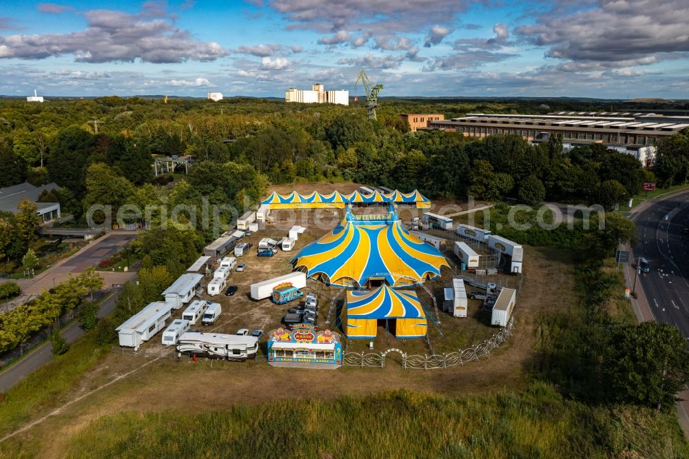 Aerial image Eberswalde - Circus tent domes of the circus in Eberswalde in the state Brandenburg, Germany
