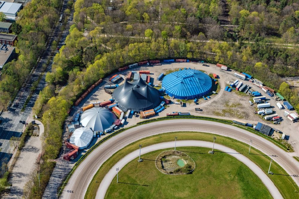 Aerial photograph Hamburg - Circus tent domes of the circus on Luruper Chaussee in the district Bahrenfeld in Hamburg, Germany