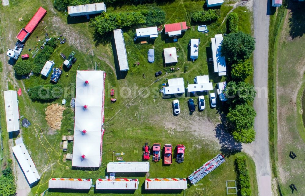 Gadebusch from above - Circus tent domes of the circus Royal in Gadebusch in the state Mecklenburg - Western Pomerania, Germany