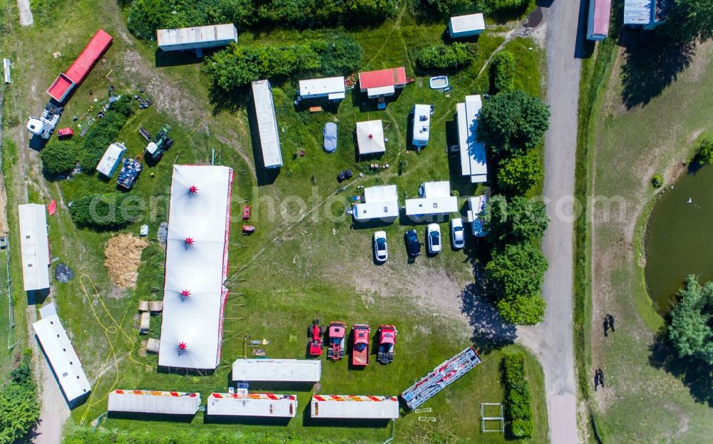 Gadebusch from the bird's eye view: Circus tent domes of the circus Royal in Gadebusch in the state Mecklenburg - Western Pomerania, Germany