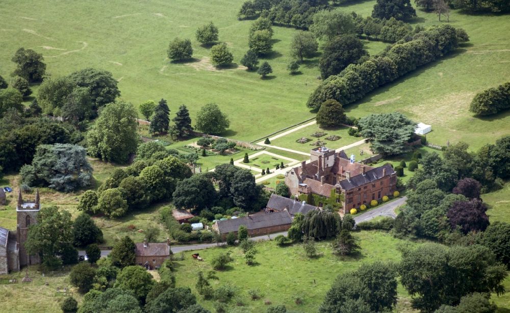 Canons Ashby from the bird's eye view: Conon Ashby manor house in Northamtonshire, England, United Kingdom