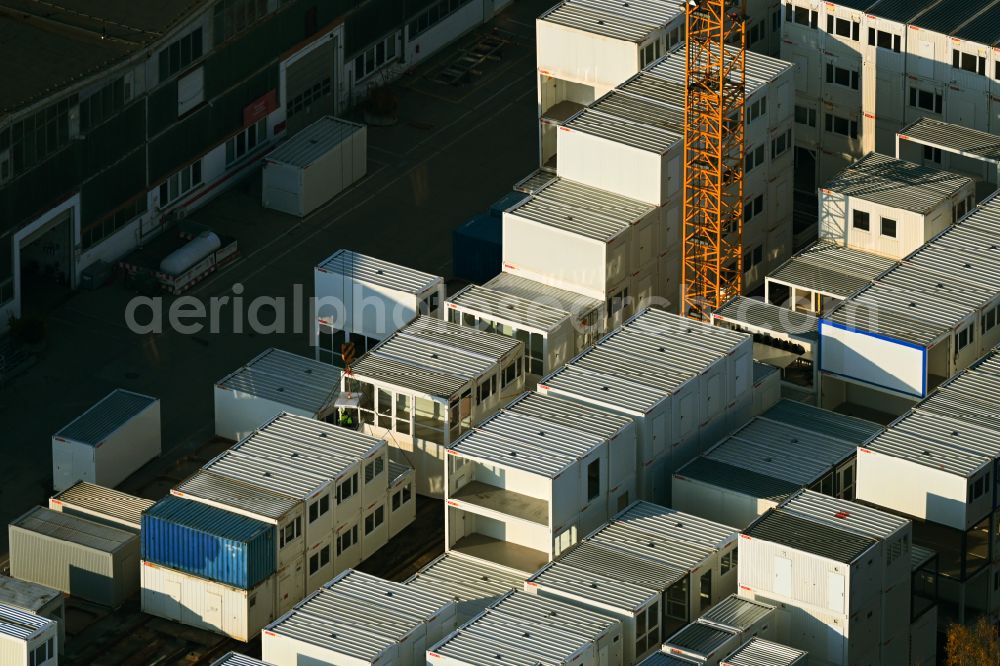 Aerial photograph Berlin - Container camp surface of the Zeppelin Rental GmbH and Co. KG in the industrial area in the Plauener street in the district of Hohenschoenhausen in Berlin