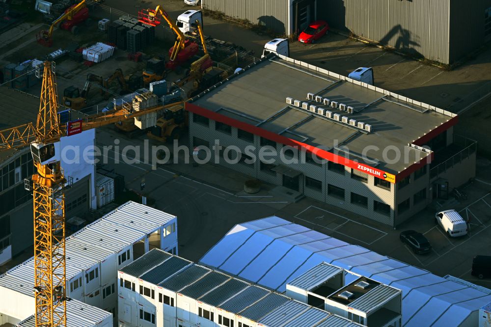 Berlin from above - Container camp surface of the Zeppelin Rental GmbH and Co. KG in the industrial area in the Plauener street in the district of Hohenschoenhausen in Berlin