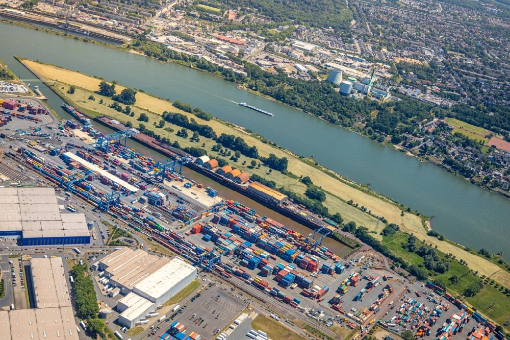 Duisburg from above - Container terminal center in Duisburg in the state North Rhine-Westphalia, Germany